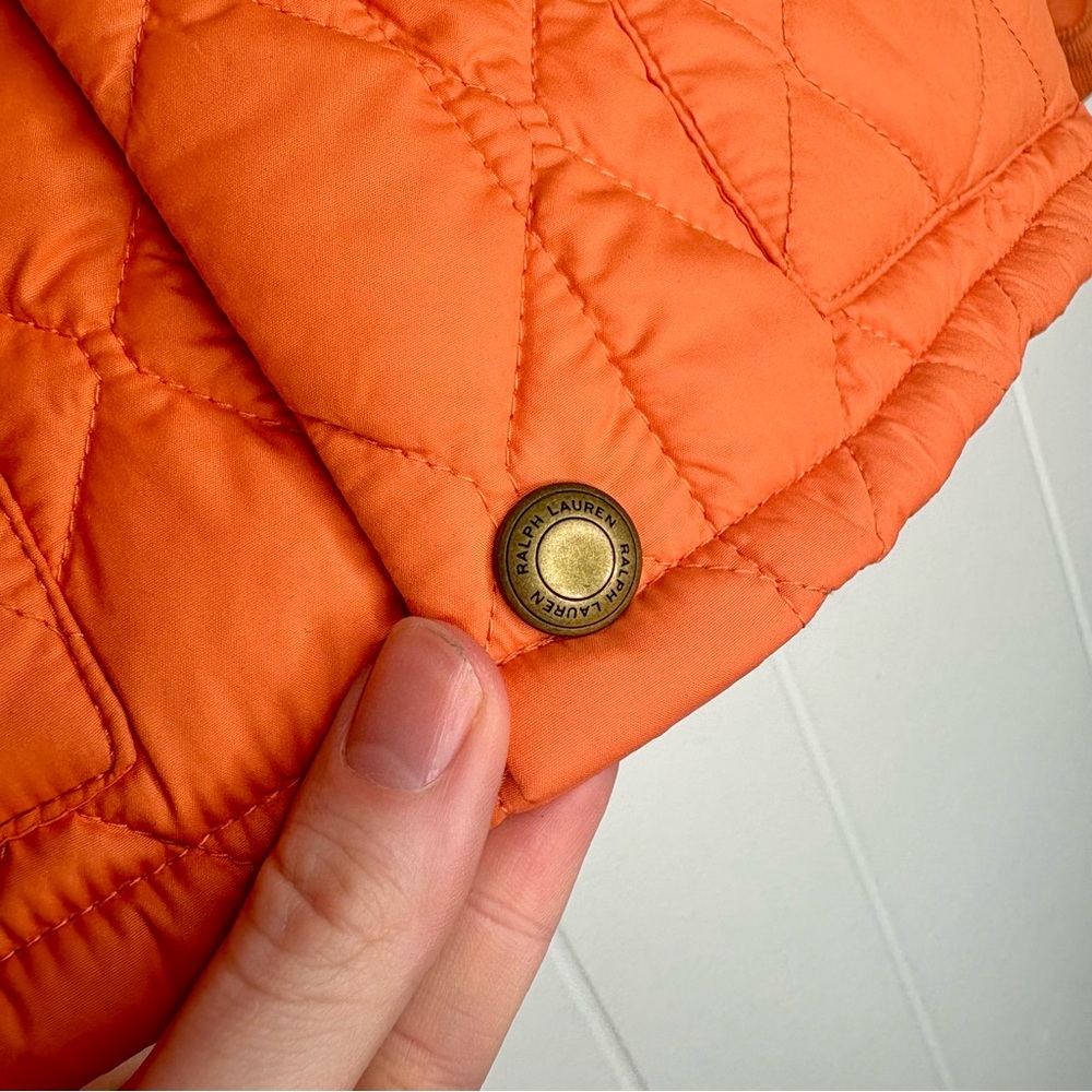 POLO Ralph Lauren Kid’s Size 7 Orange Quilted Lightweight Jacket Spring Logo - Picture 5 of 8
